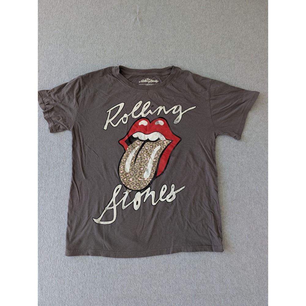 Rolling Stones Leopard Tongue Graphic T-Shirt Gray Large Rock Band Tee